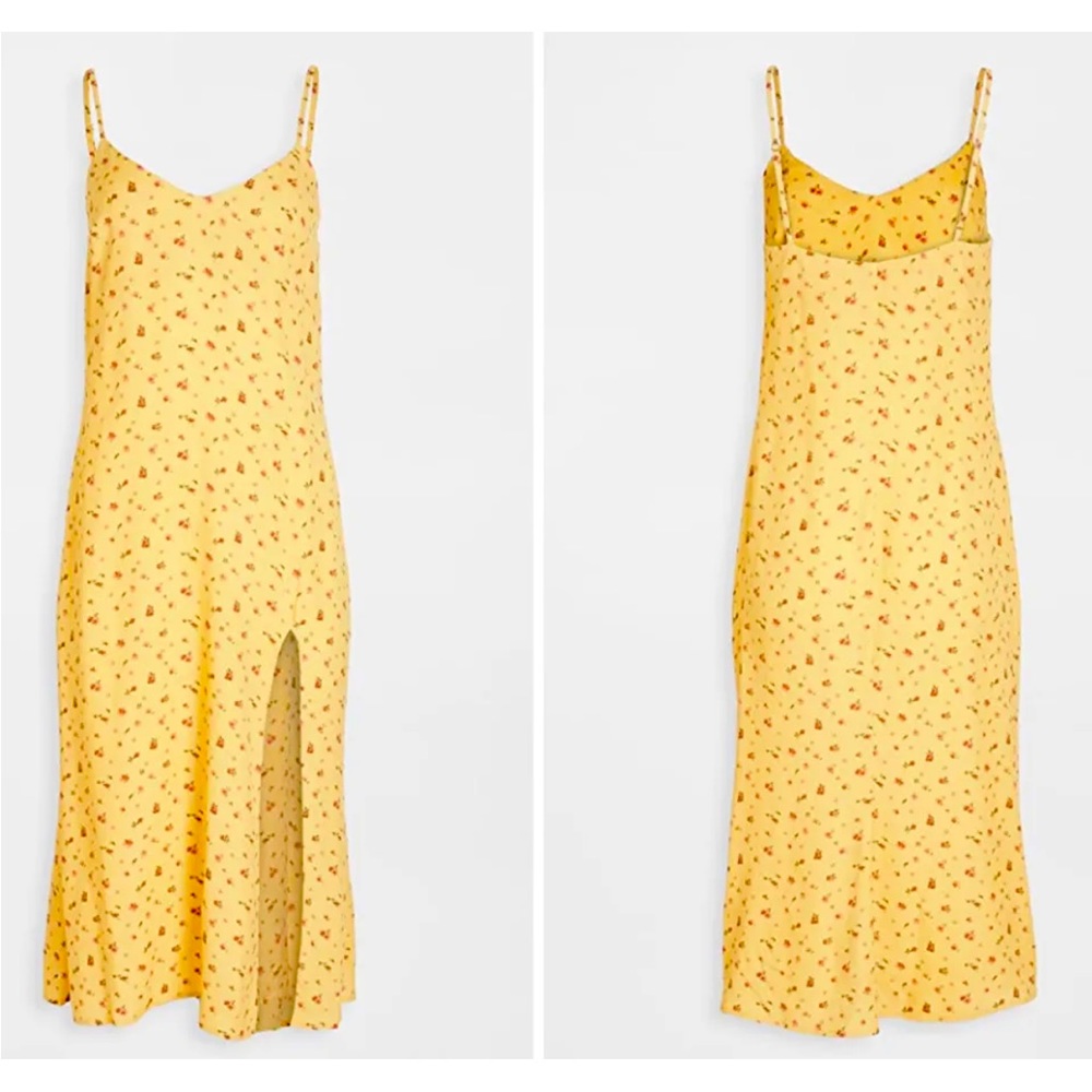 Reformation Women’s Yellow Floral Crimini Side Slit V-Neck Midi Dress Size 2